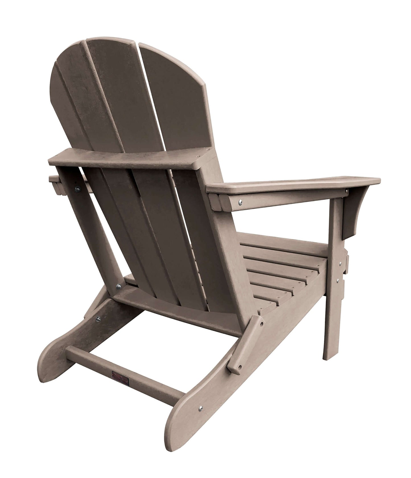Panama Jack Taupe weather-resistant Poly-resin folding Adirondack chair with stainless steel hardware.
