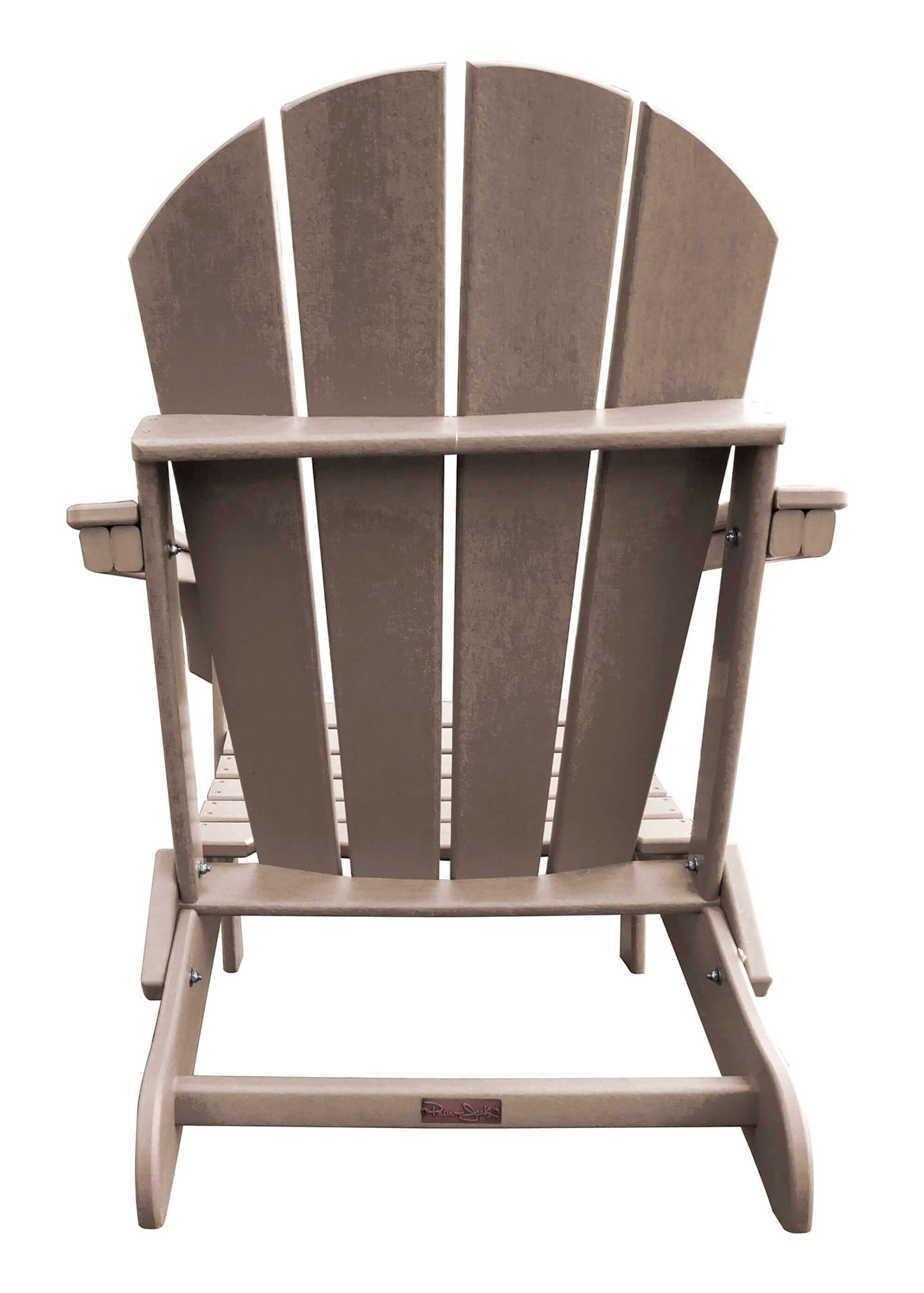 Panama Jack Taupe weather-resistant Poly-resin folding Adirondack chair with stainless steel hardware.