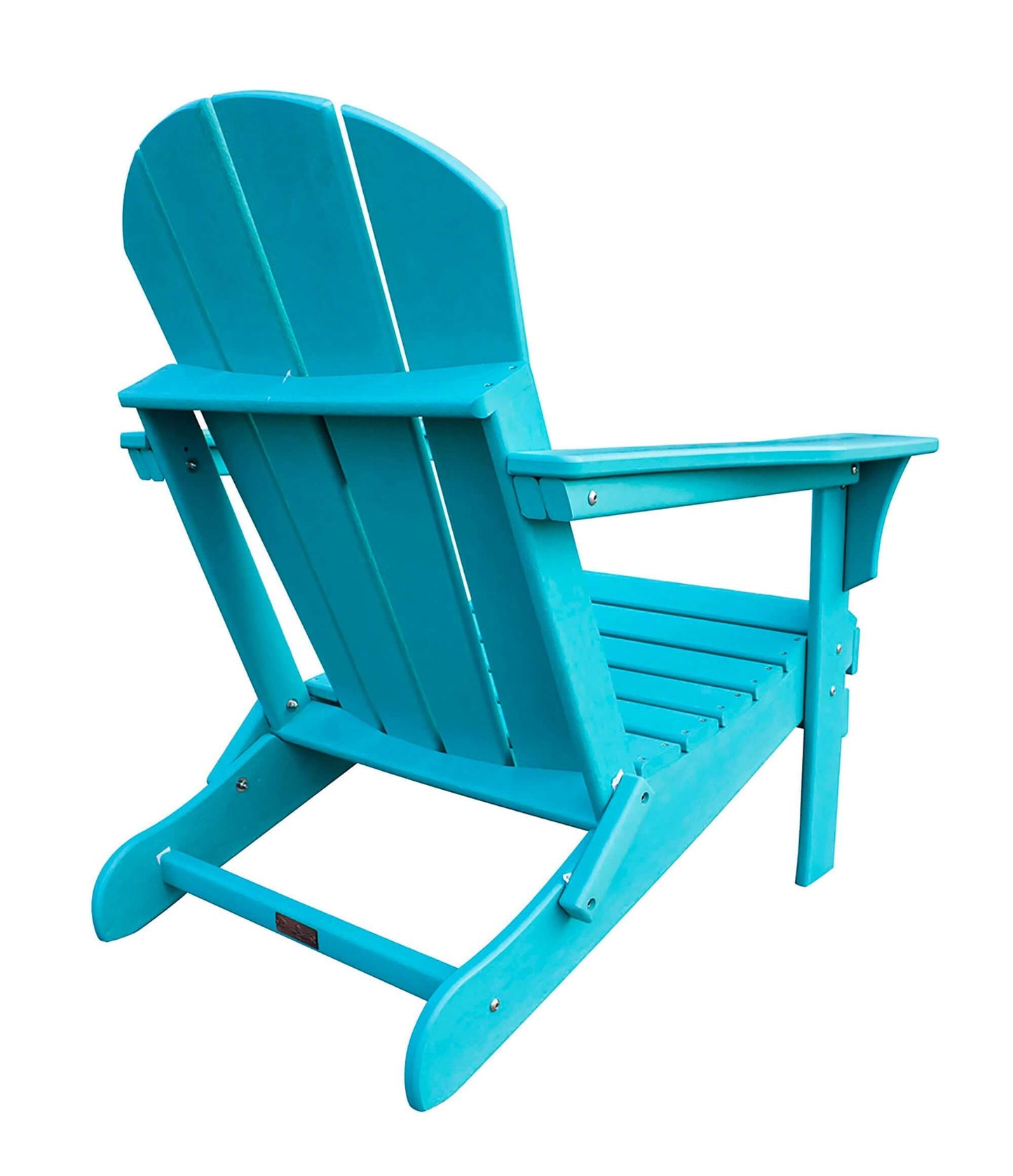 Panama Jack Teal weather-resistant Poly-resin folding Adirondack chair with stainless steel hardware.