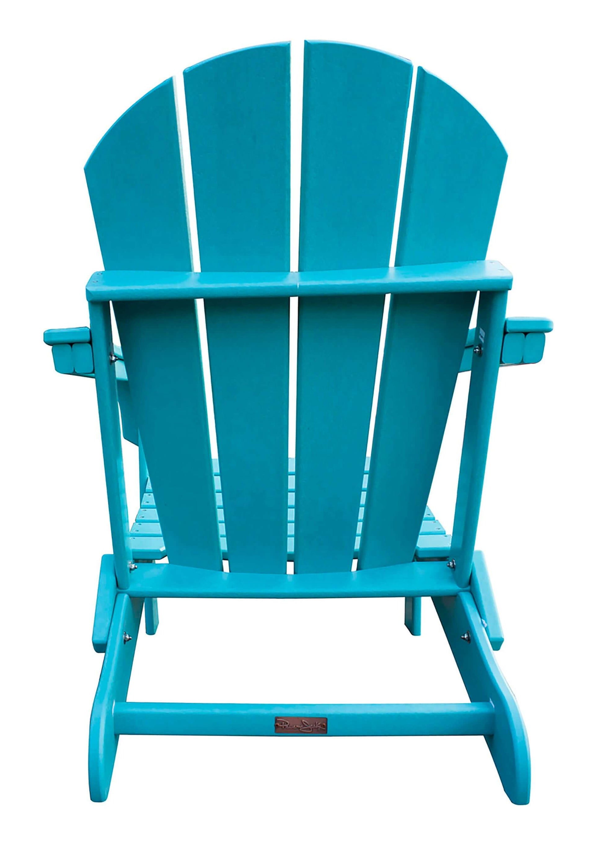 Panama Jack Teal weather-resistant Poly-resin folding Adirondack chair with stainless steel hardware.