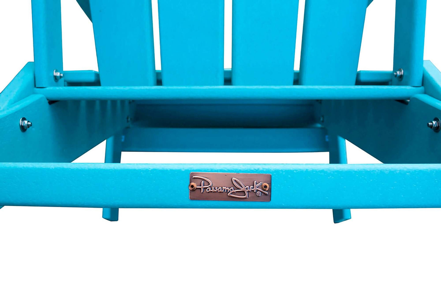 Panama Jack Teal weather-resistant Poly-resin folding Adirondack chair with stainless steel hardware.