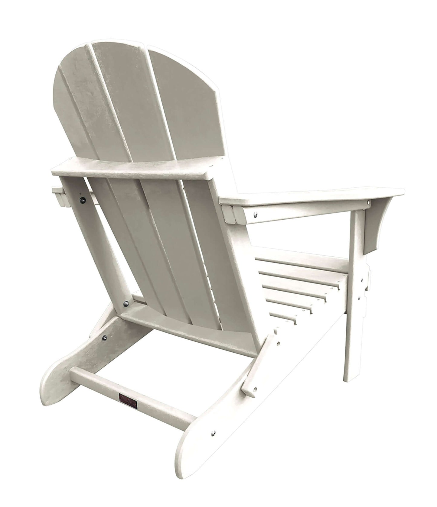 Panama Jack White weather-resistant Poly-resin folding Adirondack chair with stainless steel hardware.