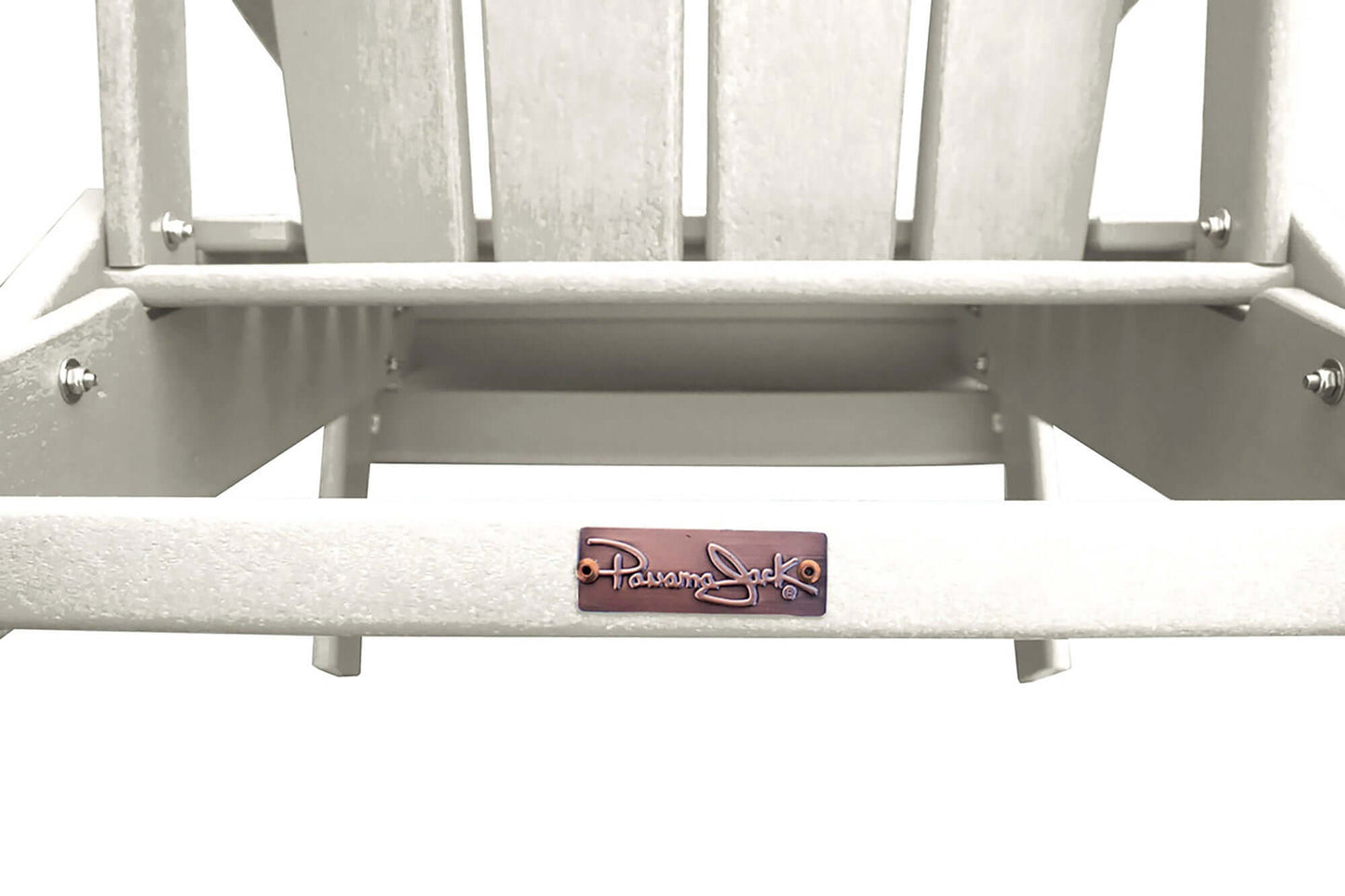 Panama Jack White weather-resistant Poly-resin folding Adirondack chair with stainless steel hardware.
