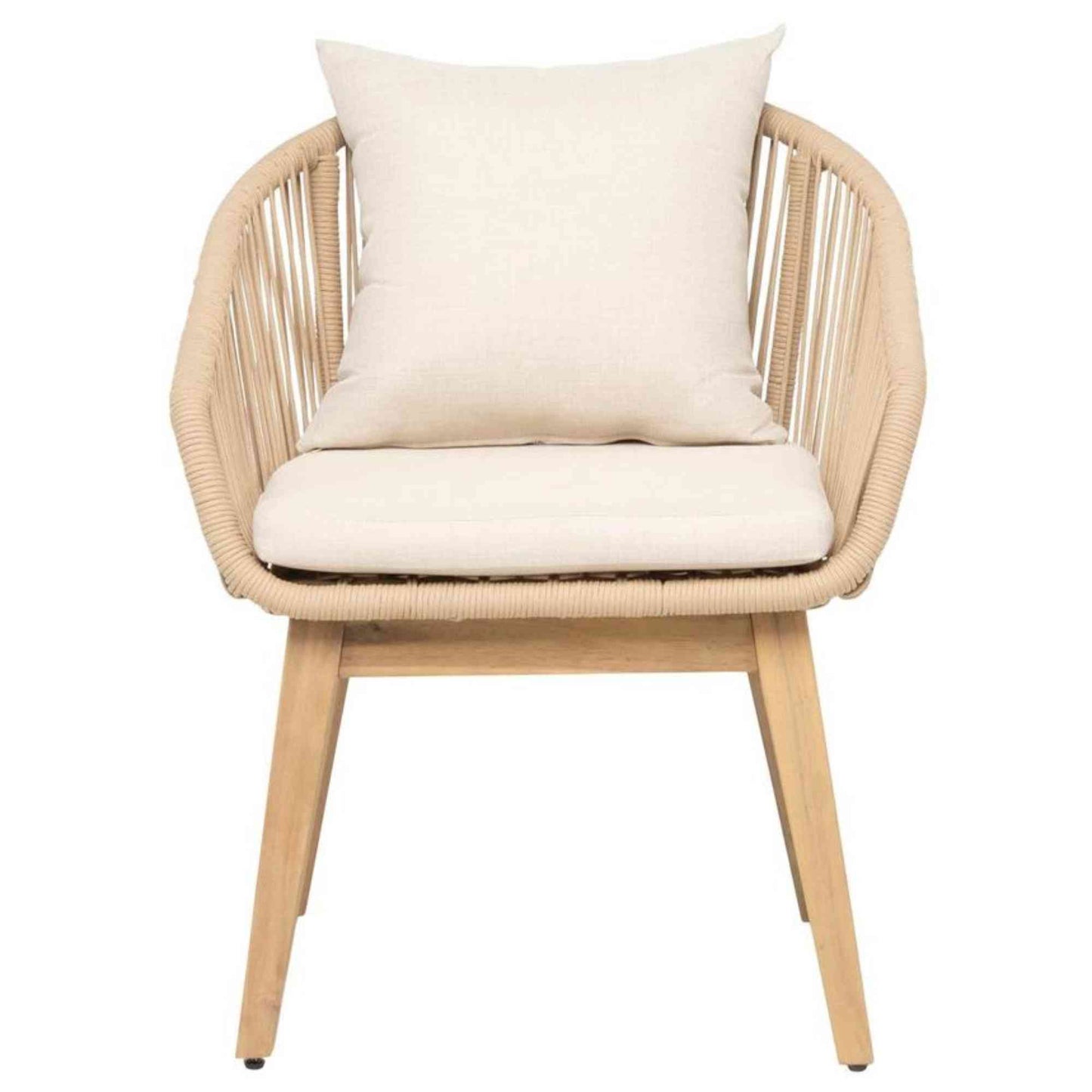 Panama Jack outdoor dining armchair made with Acacia wood for a natural wood finish with cushions