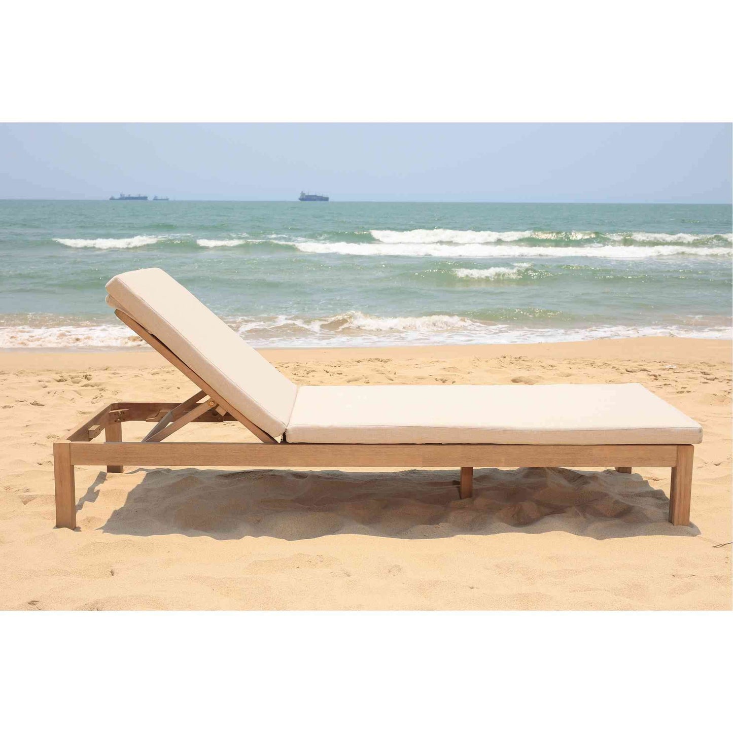 Panama Jack outdoor chaise lounge made with Acacia wood for a natural wood finish and adjustable backrest