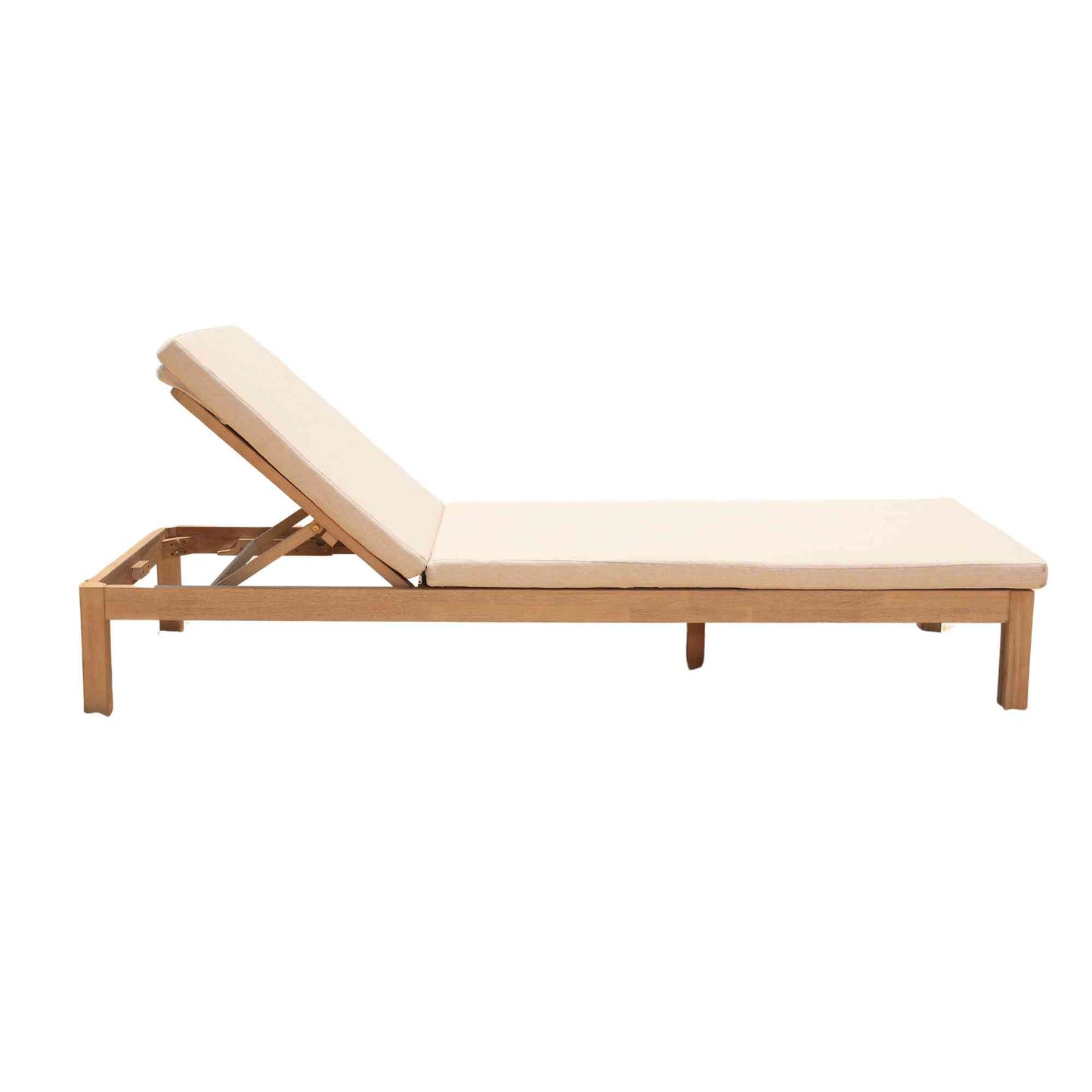 Panama Jack outdoor chaise lounge made with Acacia wood for a natural wood finish and adjustable backrest