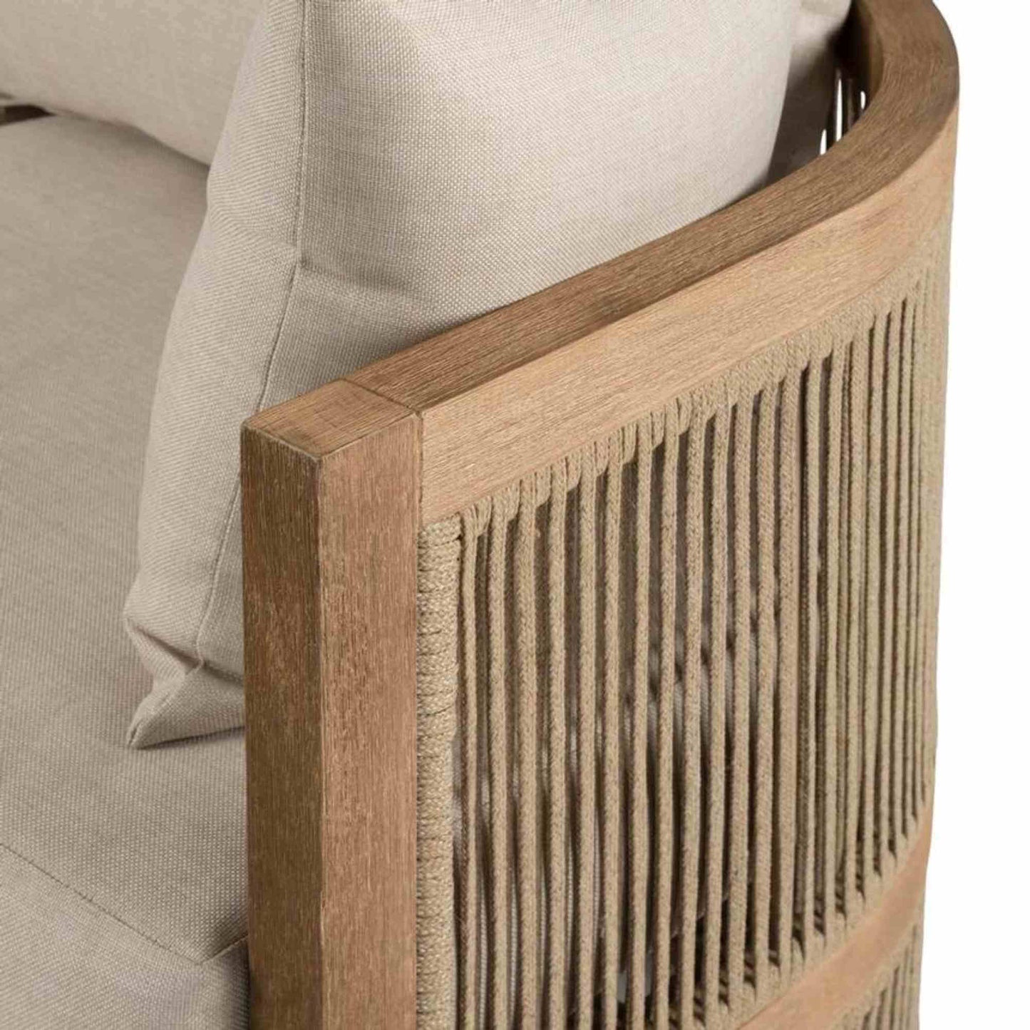Panama Jack outdoor sofa made with Acacia wood for a natural wood finish with cushions