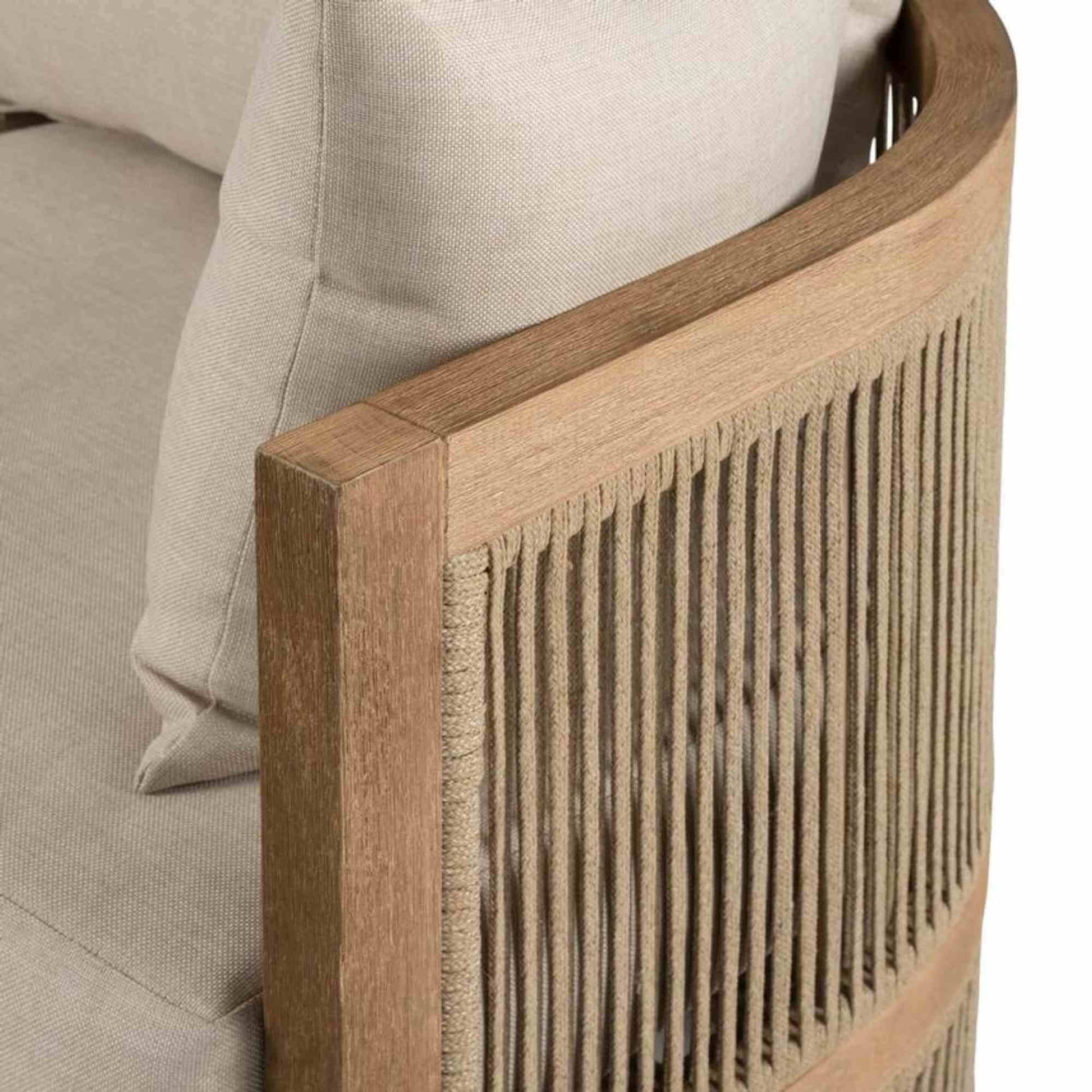 Panama Jack outdoor sofa made with Acacia wood for a natural wood finish with cushions