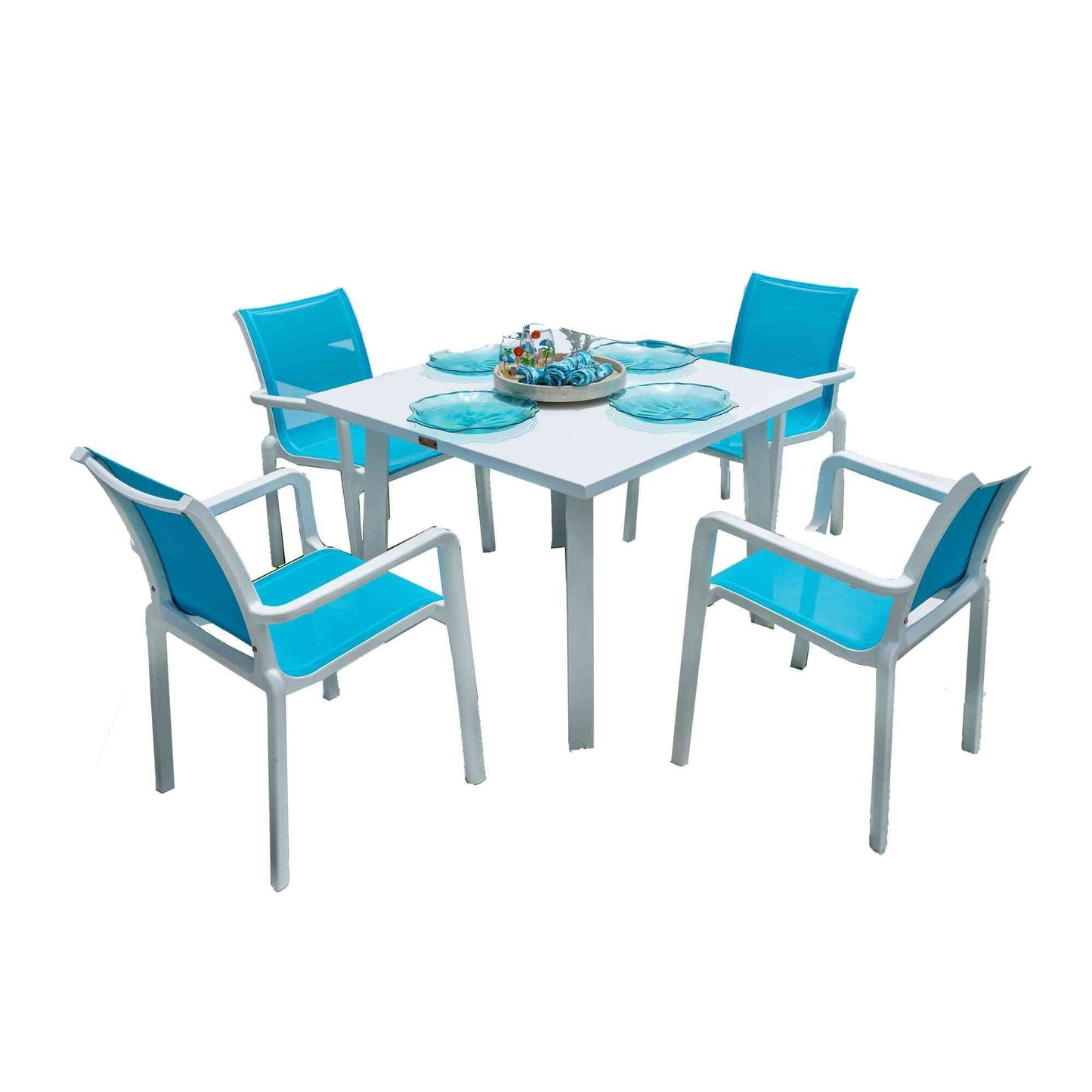 Panama Jack 5-piece outdoor dining set with stackable chairs and glass top included