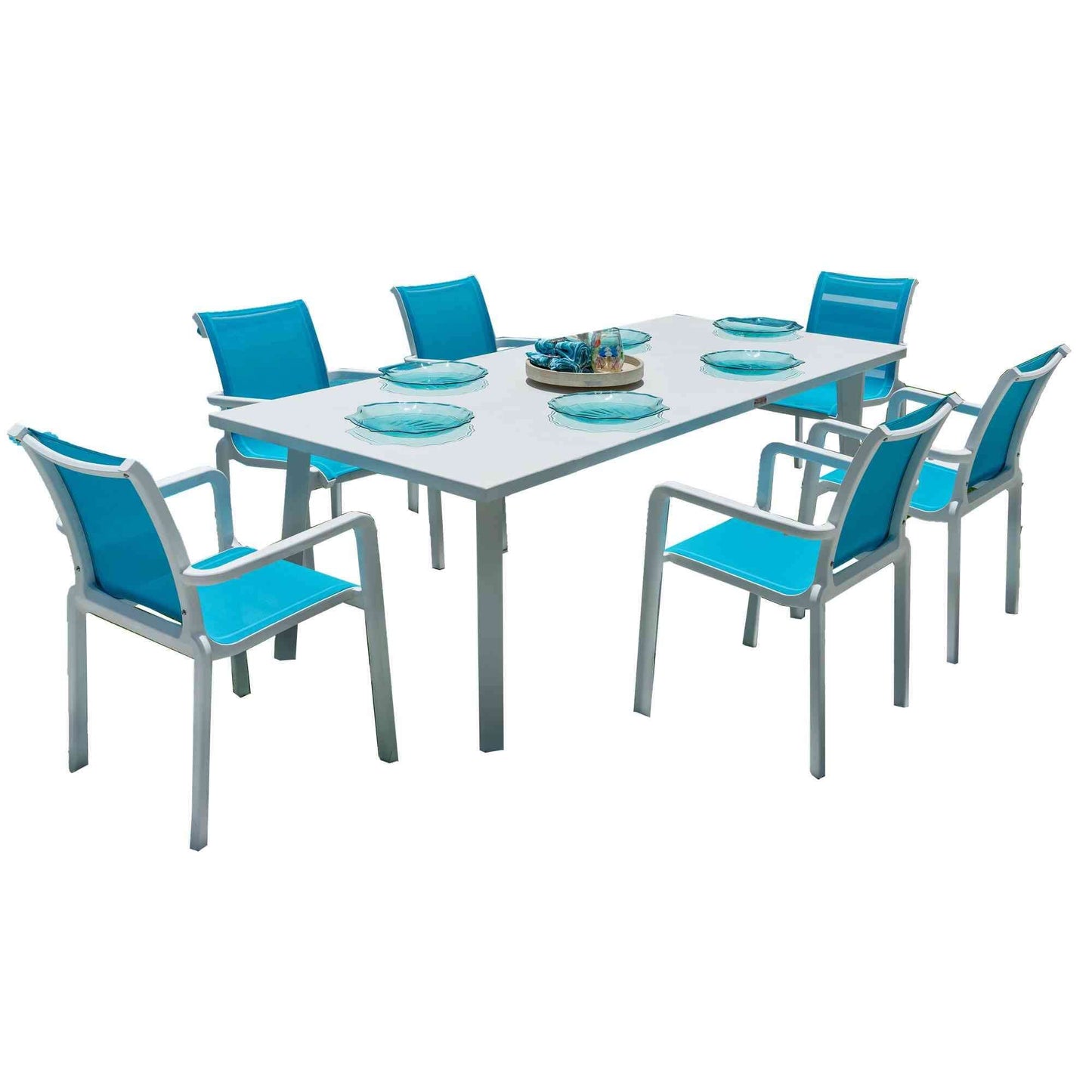 Panama Jack 7-piece outdoor dining set with stackable chairs and glass top included