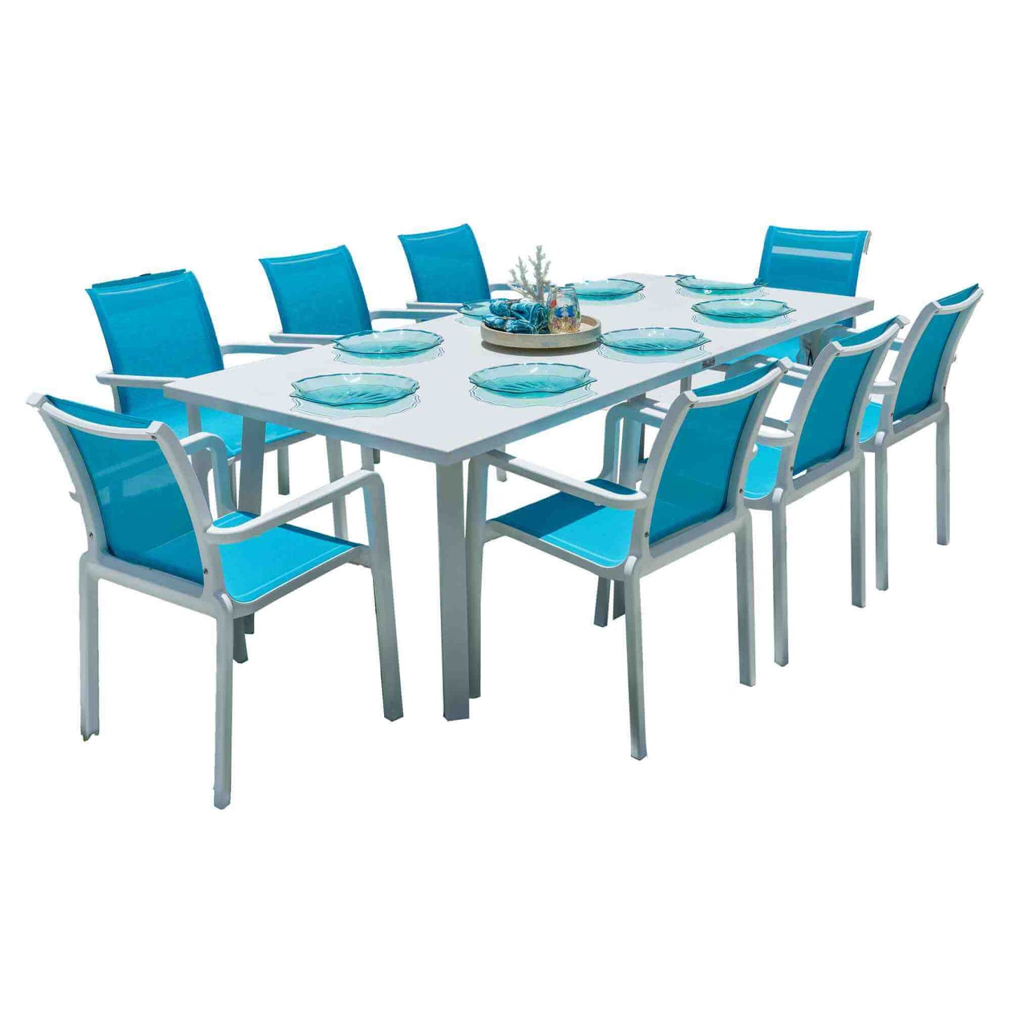 Panama Jack 9-piece outdoor dining set with stackable chairs and glass top included
