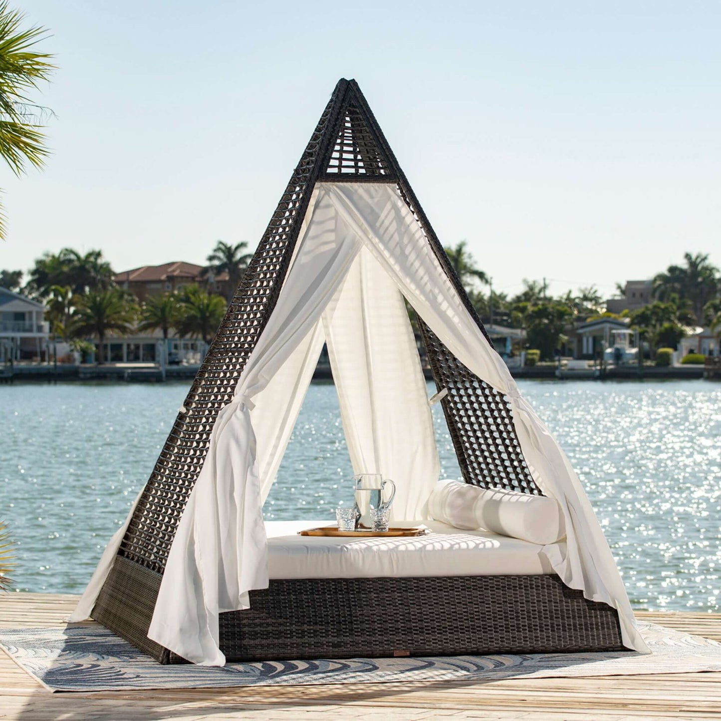 Panama Jack outdoor daybed with removable drapery panels built with commercial grade construction