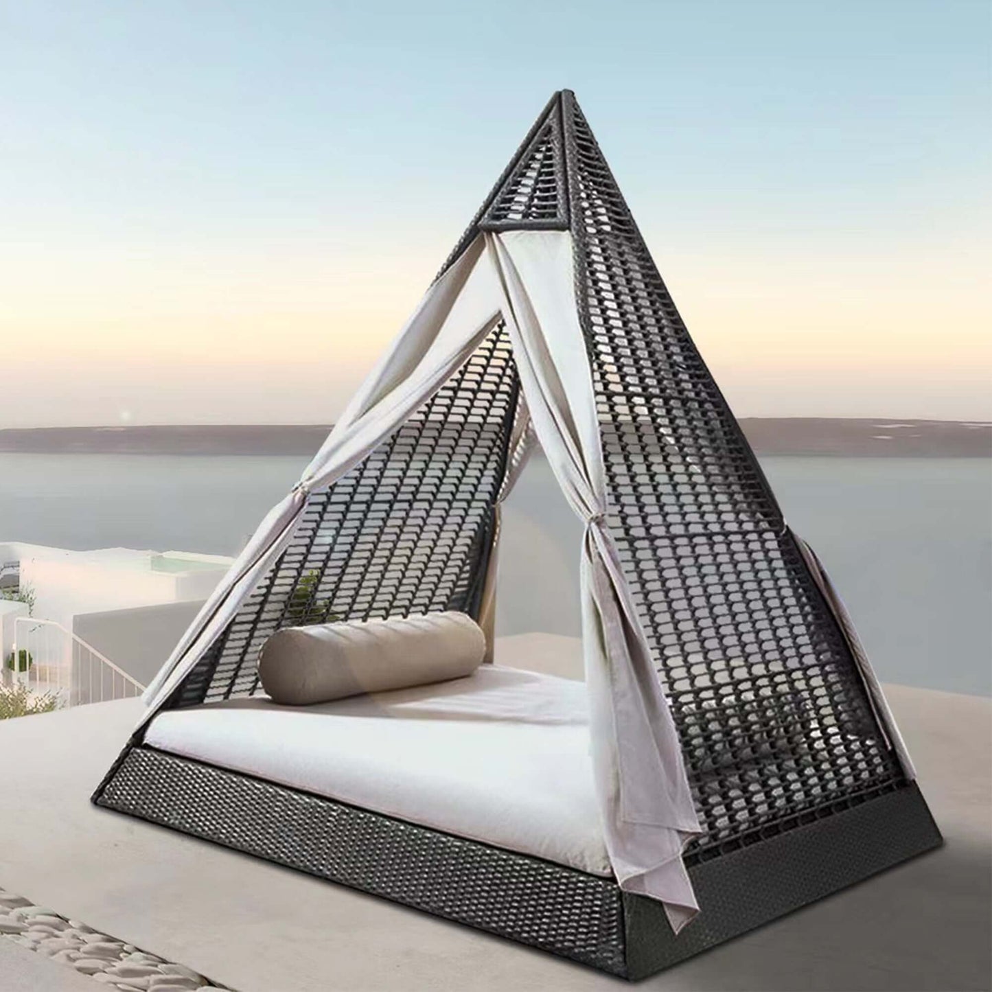 Panama Jack outdoor daybed with removable drapery panels built with commercial grade construction