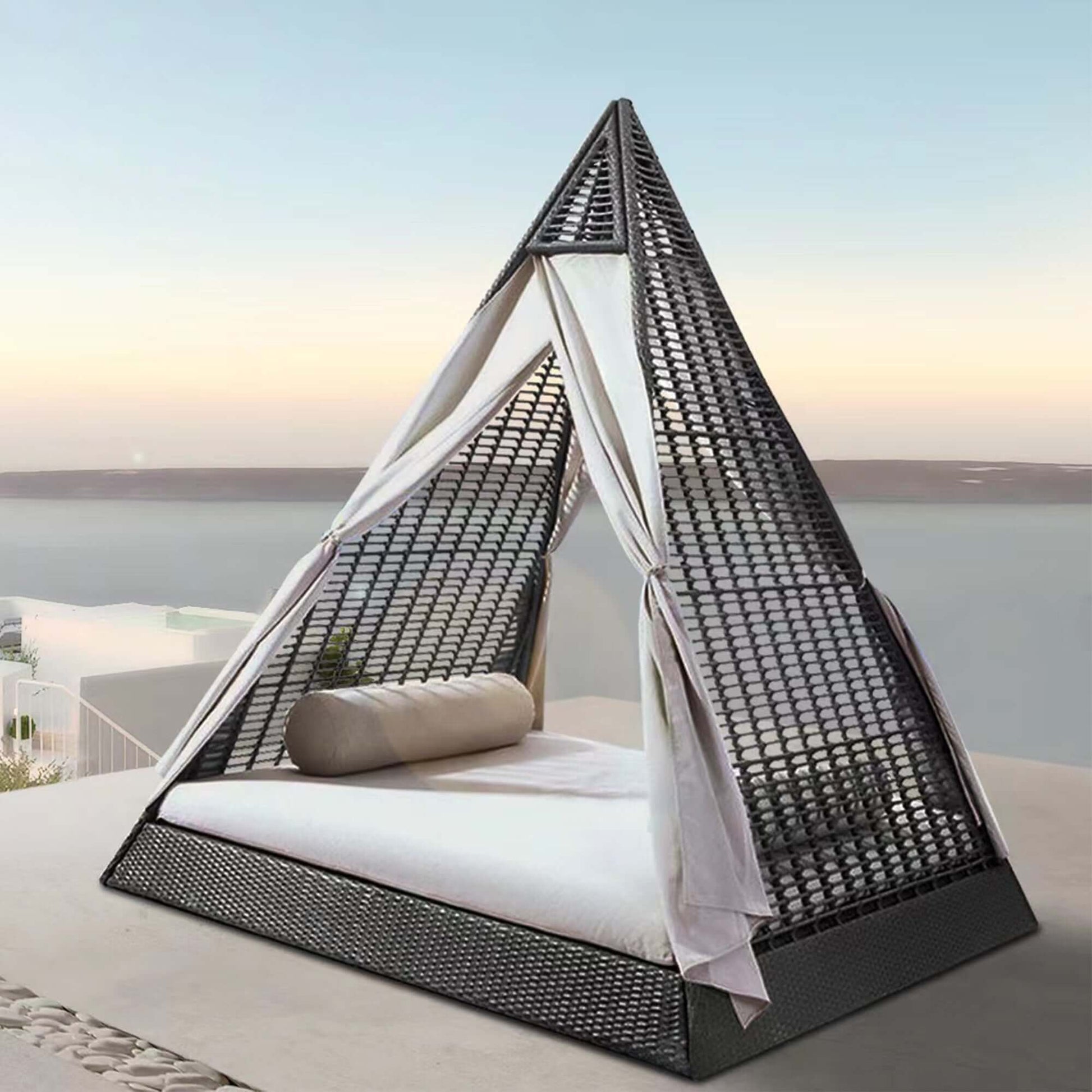 Panama Jack outdoor daybed with removable drapery panels built with commercial grade construction