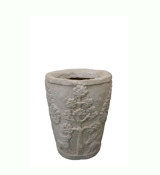Cast limestone round planter with drainage hole