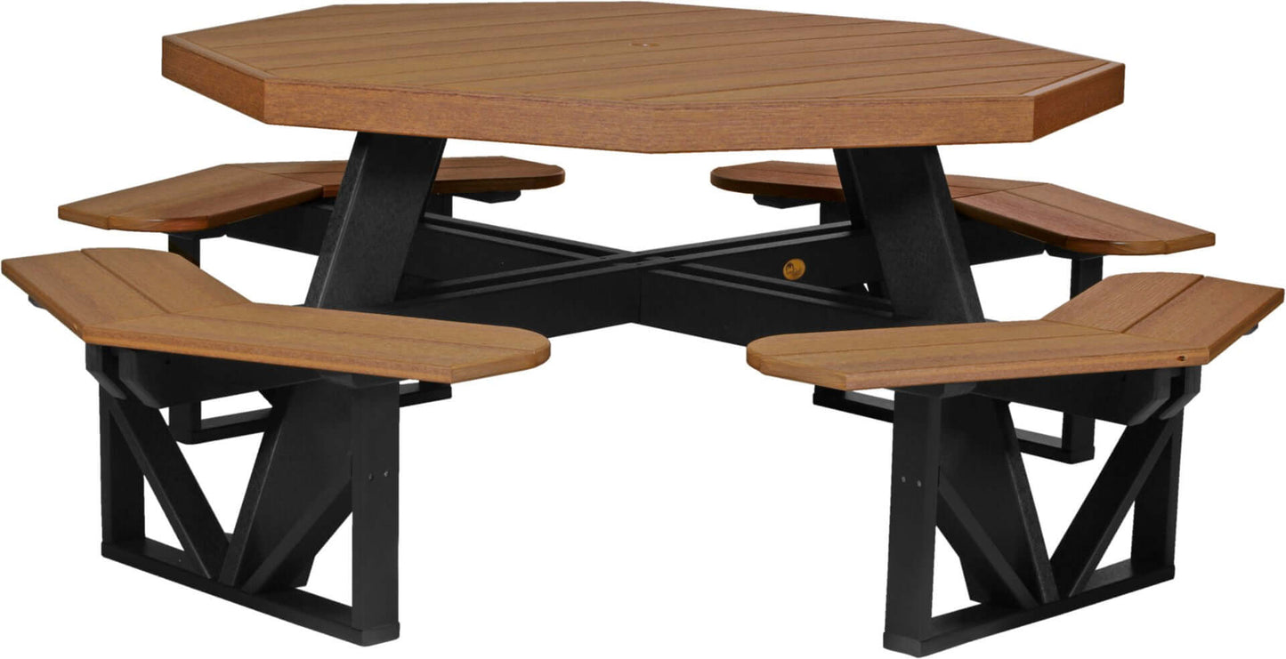 LuxCraft Octagon Outdoor Picnic Table designed to seat eight with standard umbrella hole