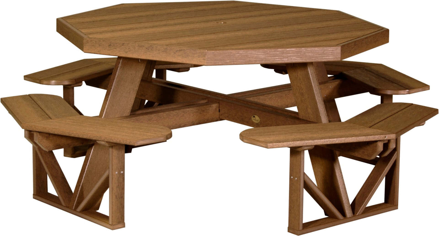 LuxCraft Octagon Outdoor Picnic Table designed to seat eight with standard umbrella hole