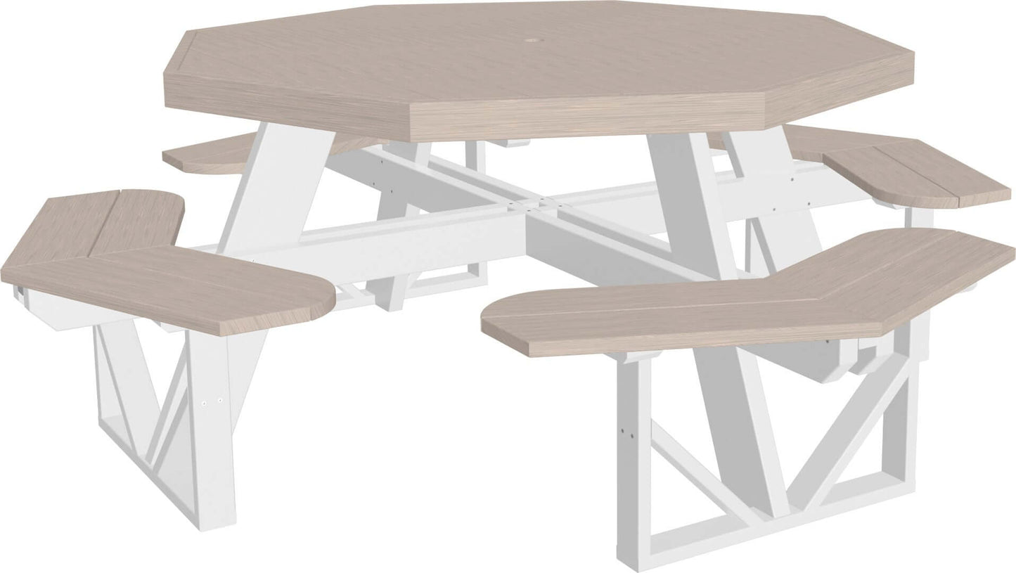 LuxCraft Octagon Outdoor Picnic Table designed to seat eight with standard umbrella hole