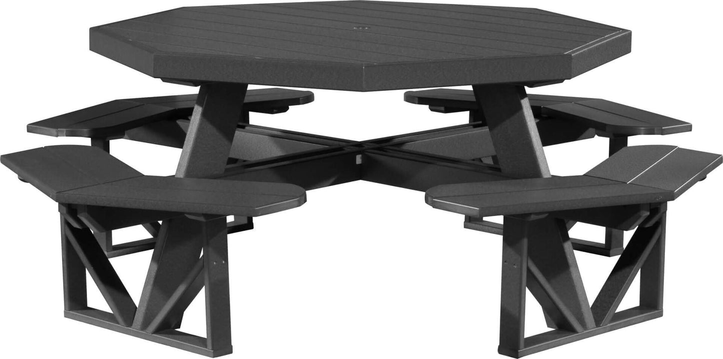 LuxCraft Octagon Outdoor Picnic Table designed to seat eight with standard umbrella hole