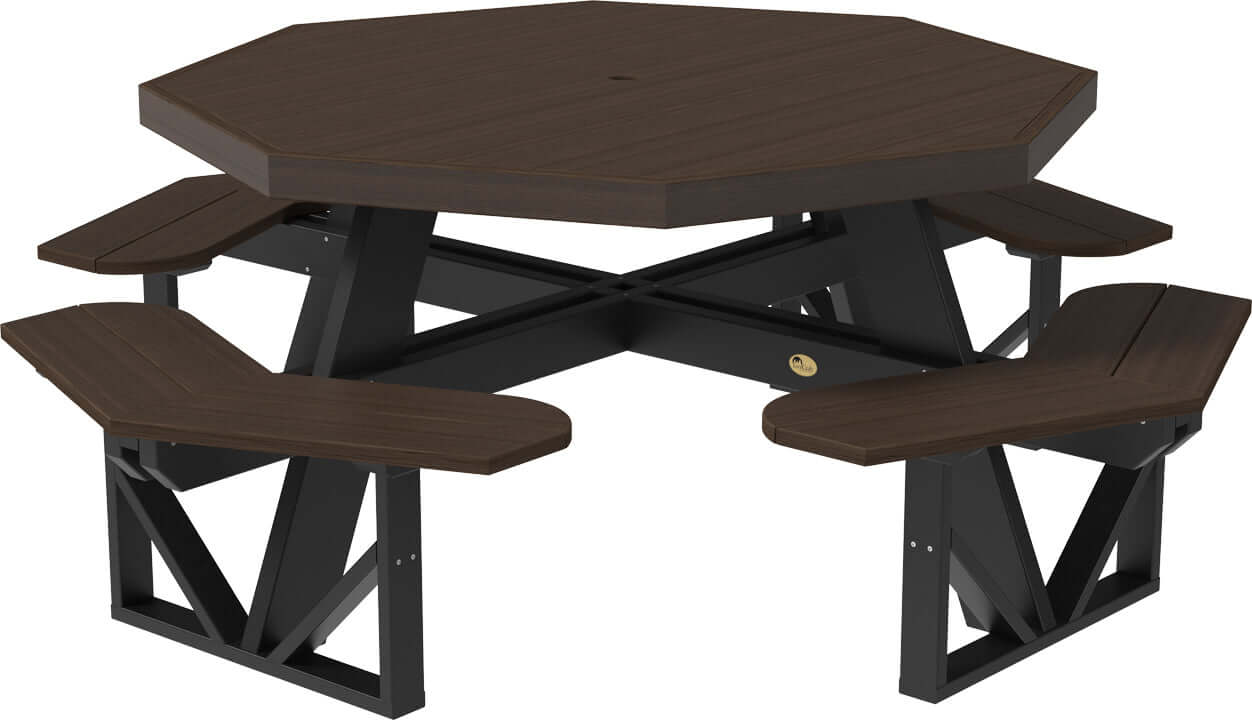 LuxCraft Octagon Outdoor Picnic Table designed to seat eight with standard umbrella hole