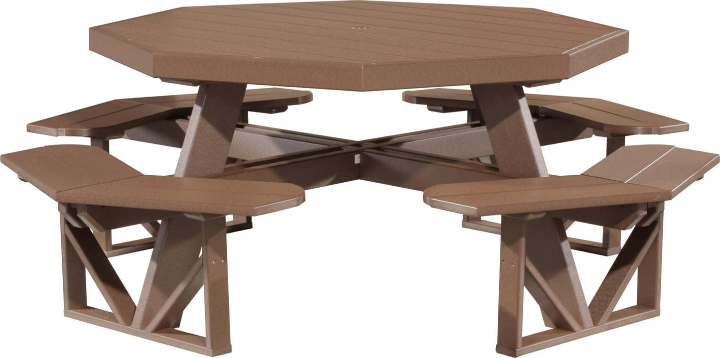 LuxCraft Octagon Outdoor Picnic Table designed to seat eight with standard umbrella hole