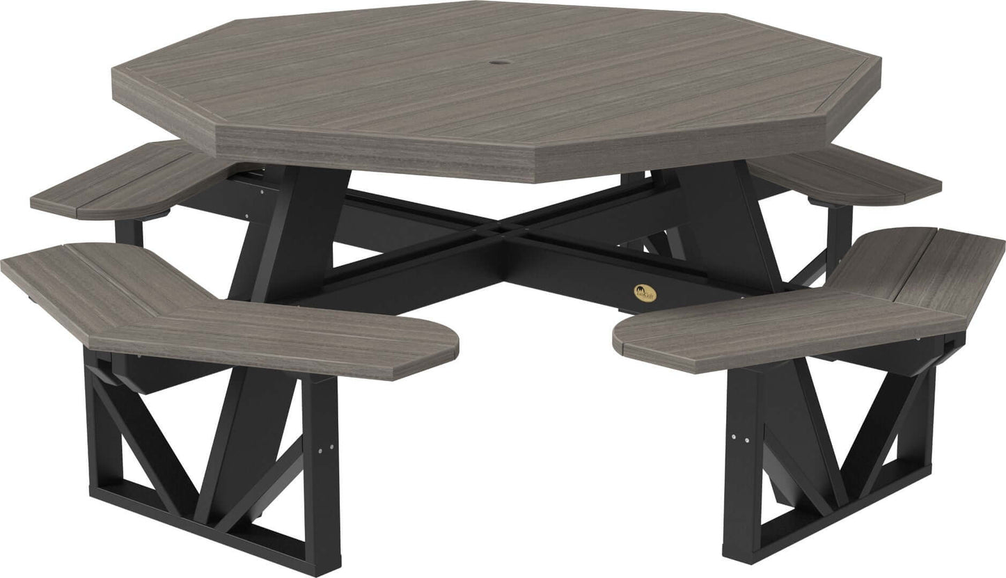 LuxCraft Octagon Outdoor Picnic Table designed to seat eight with standard umbrella hole