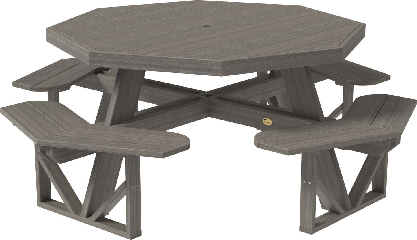 LuxCraft Octagon Outdoor Picnic Table designed to seat eight with standard umbrella hole