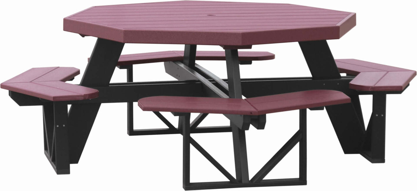 LuxCraft Octagon Outdoor Picnic Table designed to seat eight with standard umbrella hole
