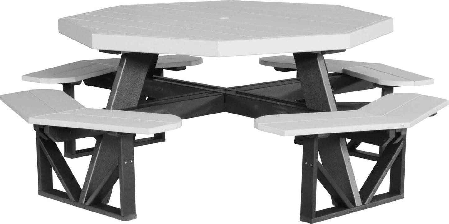 LuxCraft Octagon Outdoor Picnic Table designed to seat eight with standard umbrella hole