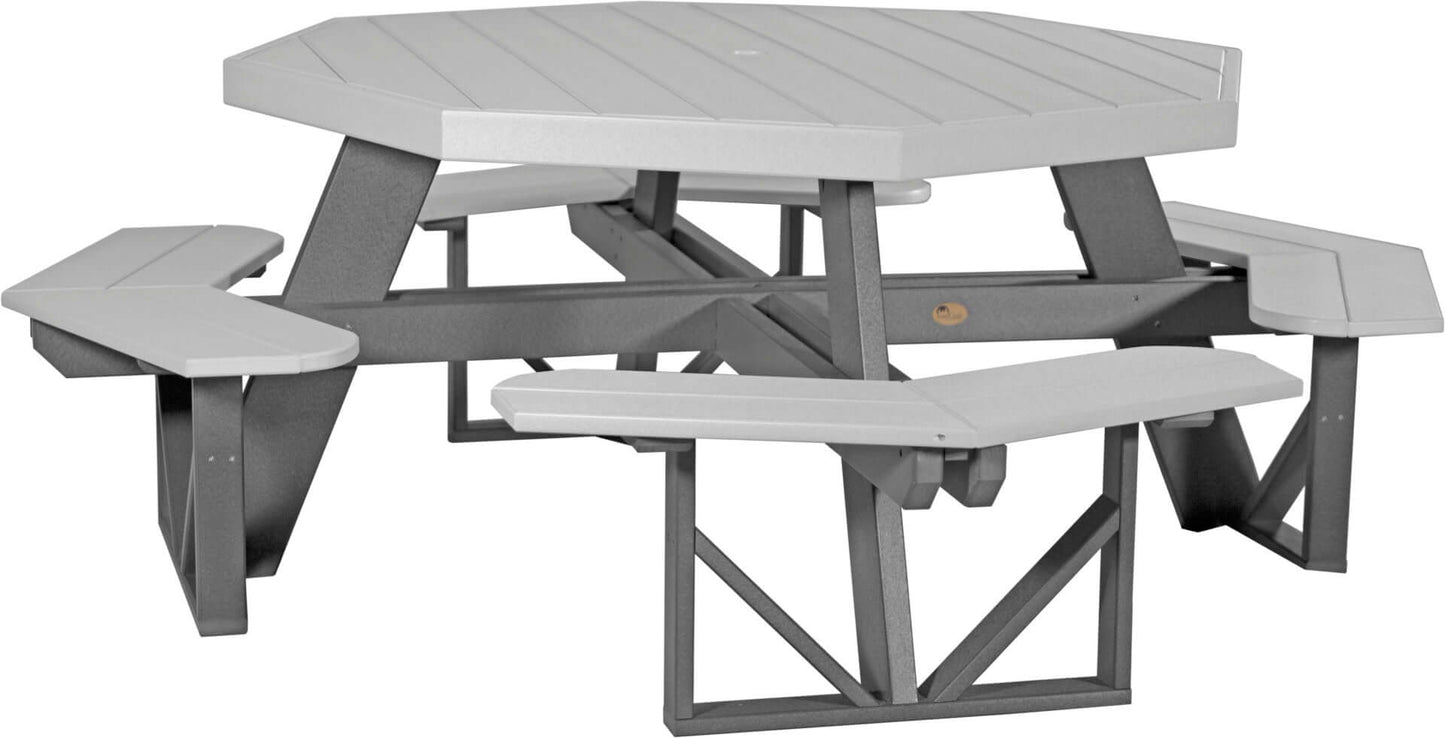 LuxCraft Octagon Outdoor Picnic Table designed to seat eight with standard umbrella hole