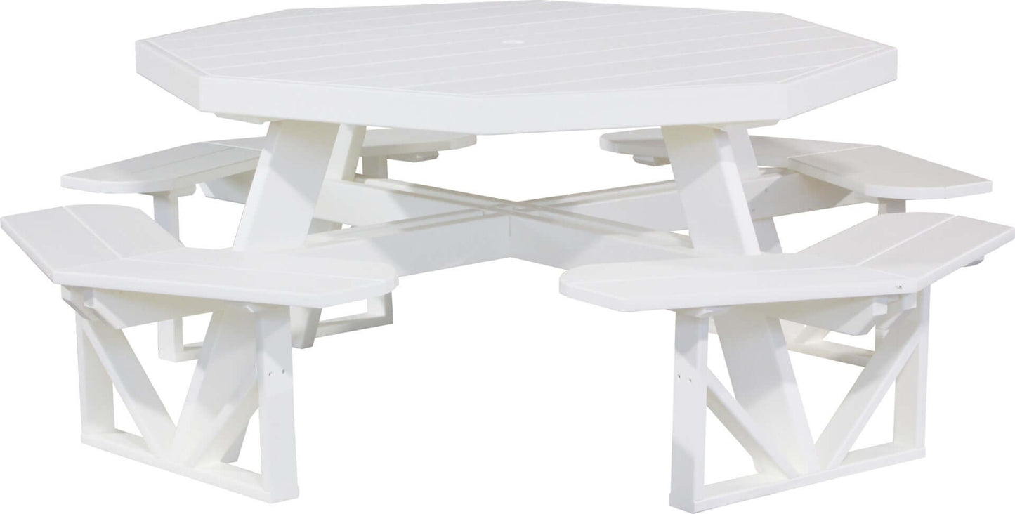 LuxCraft Octagon Outdoor Picnic Table designed to seat eight with standard umbrella hole