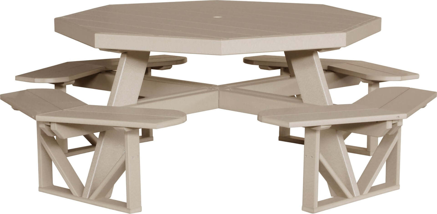 LuxCraft Octagon Outdoor Picnic Table designed to seat eight with standard umbrella hole