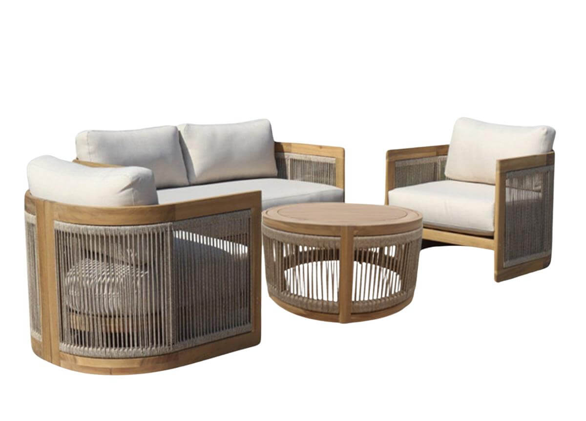 4-piece outdoor loveseat set crafted with durable aluminum frame wrapped in premium Acacia wood