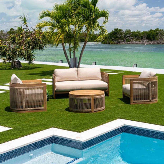 4-piece outdoor loveseat set crafted with durable aluminum frame wrapped in premium Acacia wood