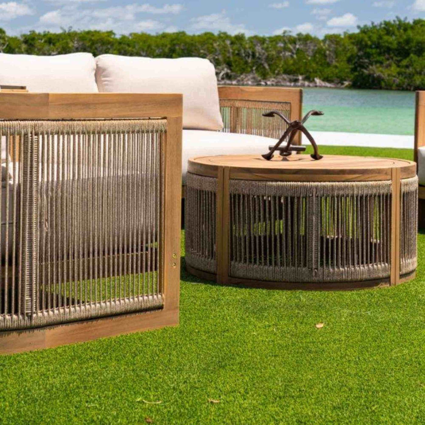 4-piece outdoor loveseat set crafted with durable aluminum frame wrapped in premium Acacia wood