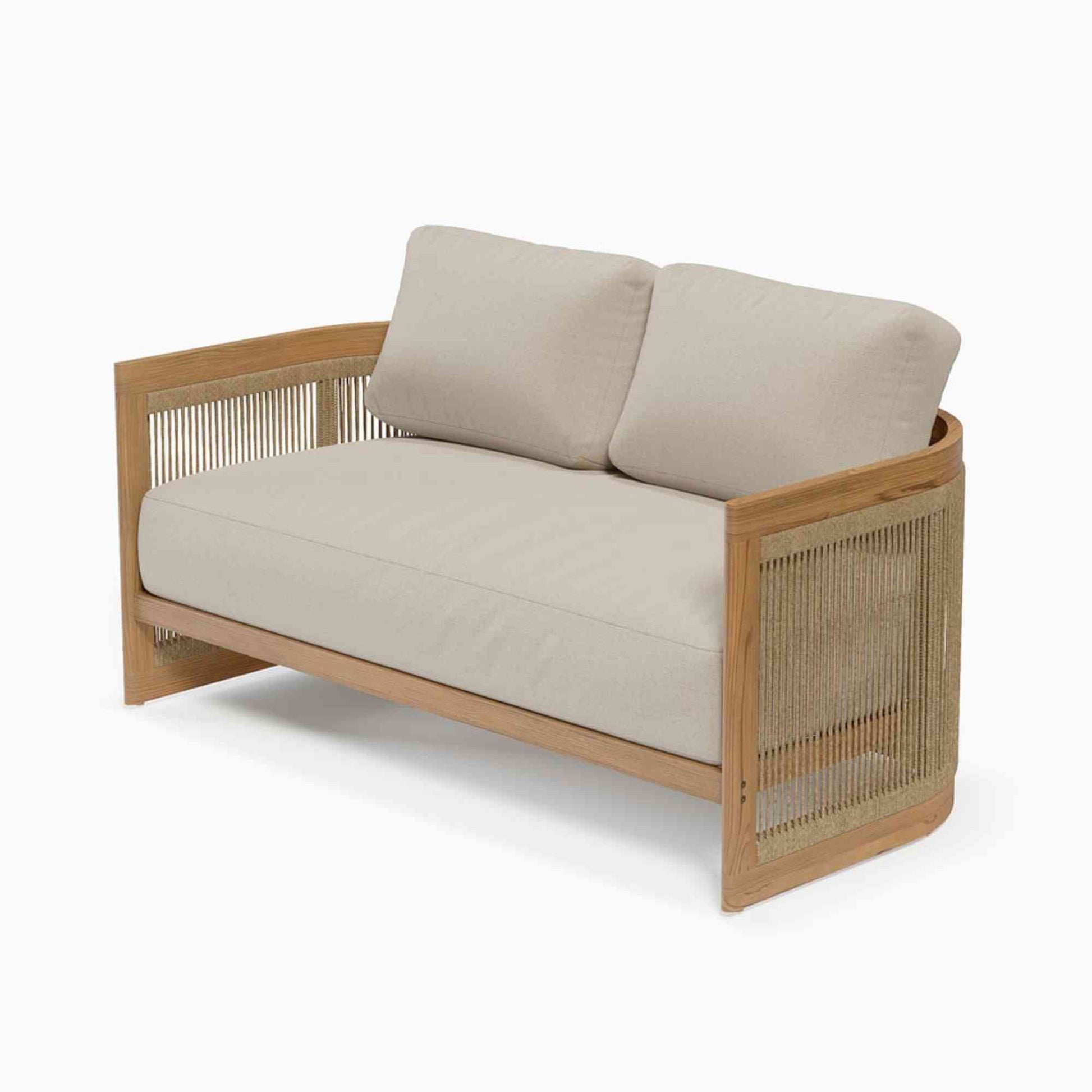 Outdoor loveseat crafted with durable aluminum frame wrapped in premium Acacia wood