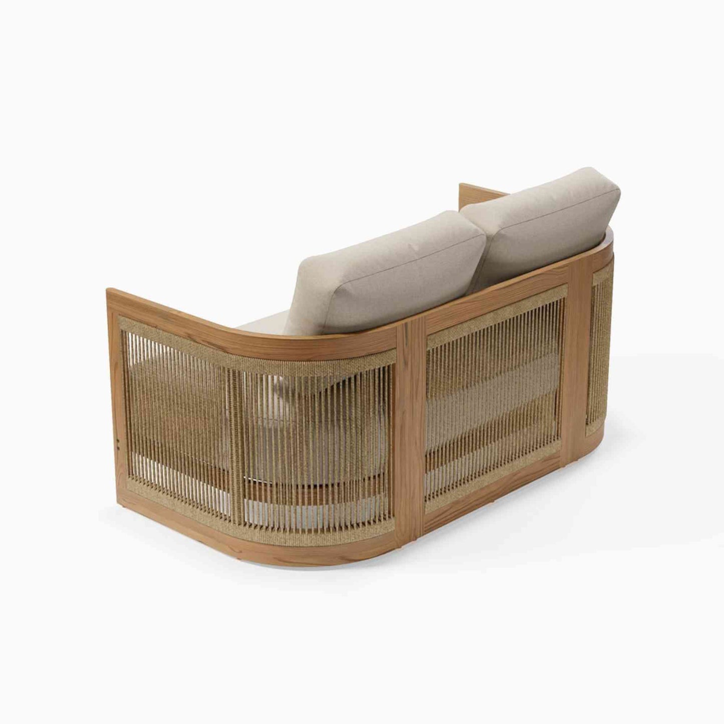 Outdoor loveseat crafted with durable aluminum frame wrapped in premium Acacia wood