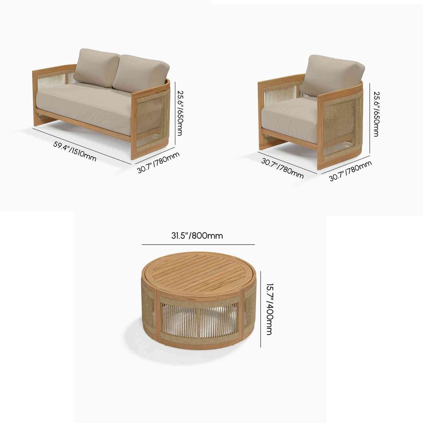 4-piece outdoor loveseat set crafted with durable aluminum frame wrapped in premium Acacia wood