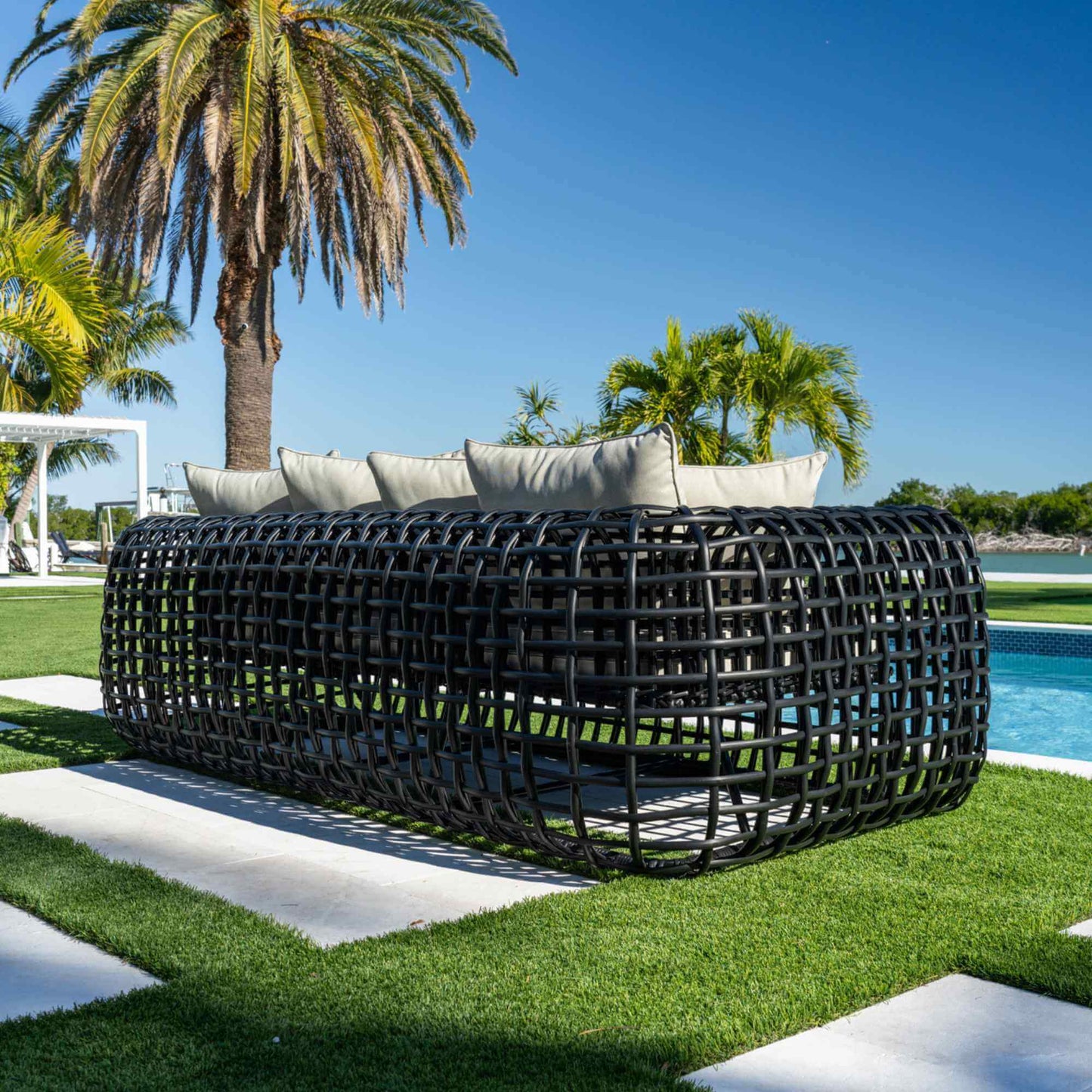 Black synthetic wicker outdoor sofa