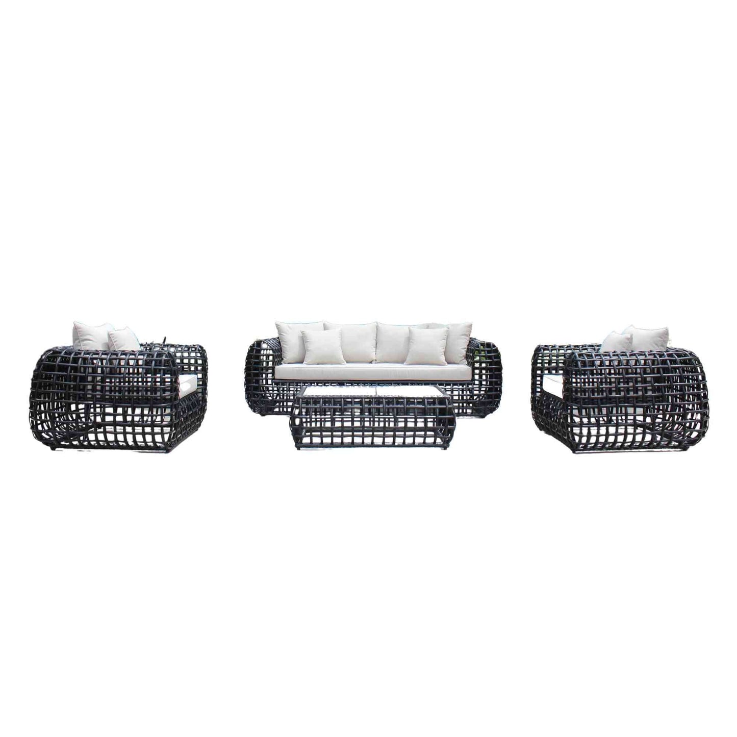 Black synthetic wicker 4-piece outdoor seating set made with weather-resistant materials
