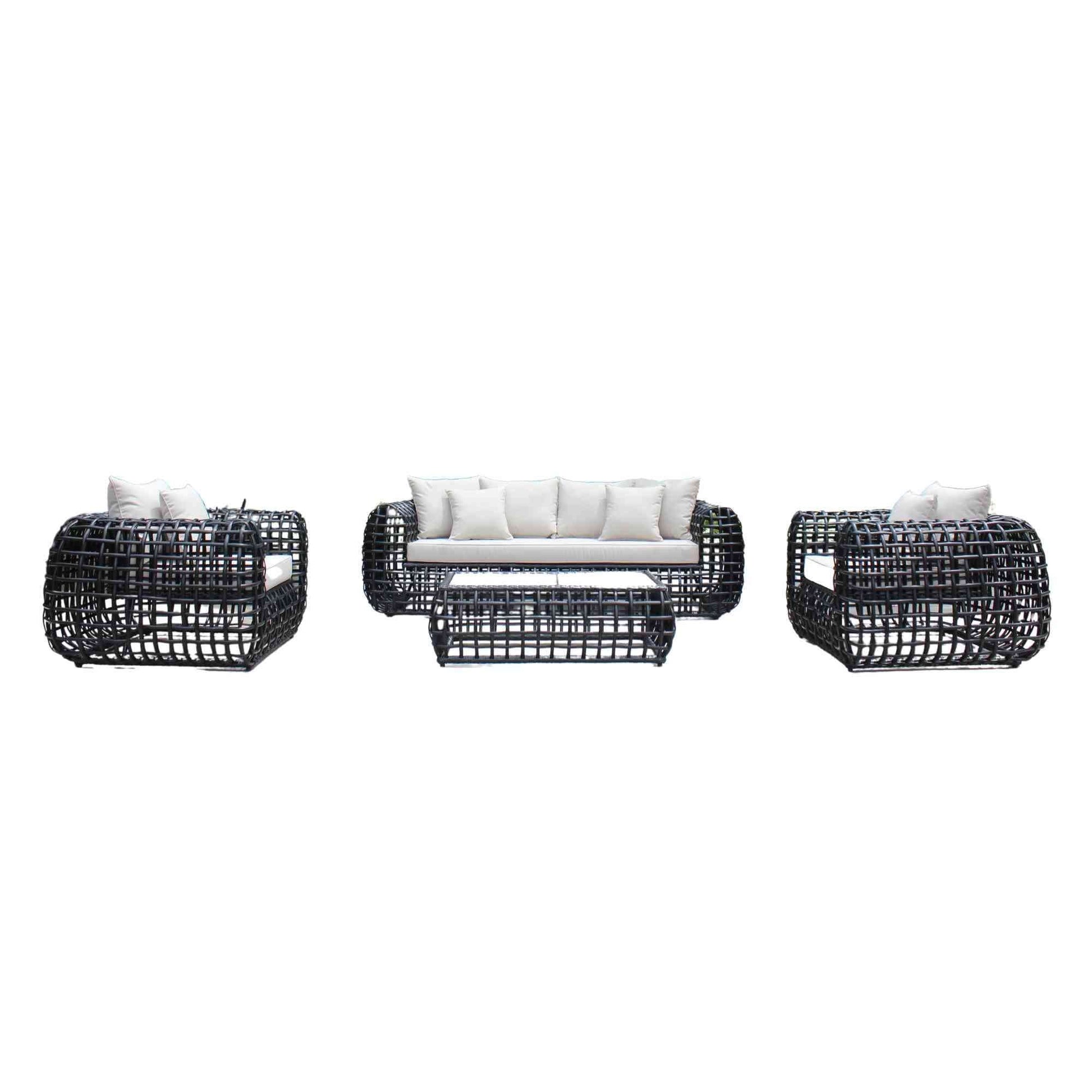 Black synthetic wicker 4-piece outdoor seating set made with weather-resistant materials