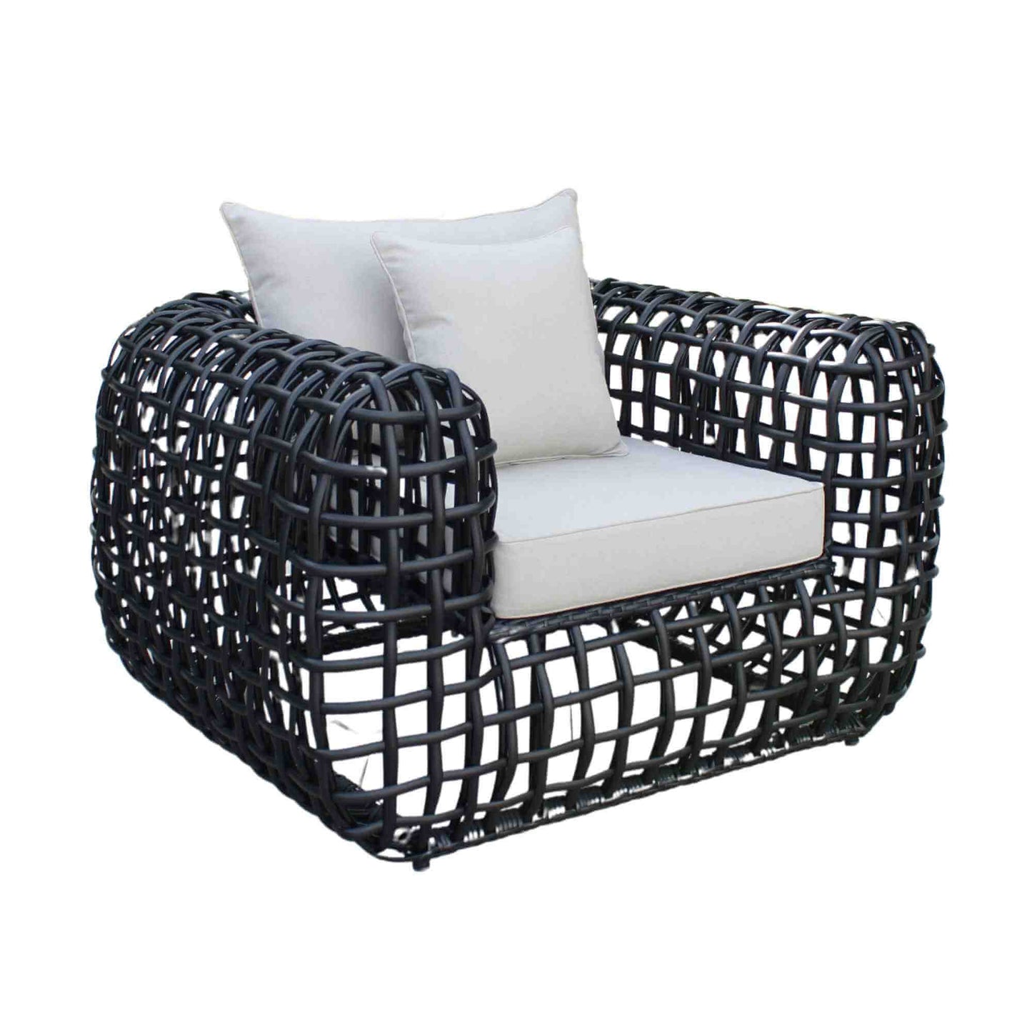 Black synthetic wicker outdoor lounge chair