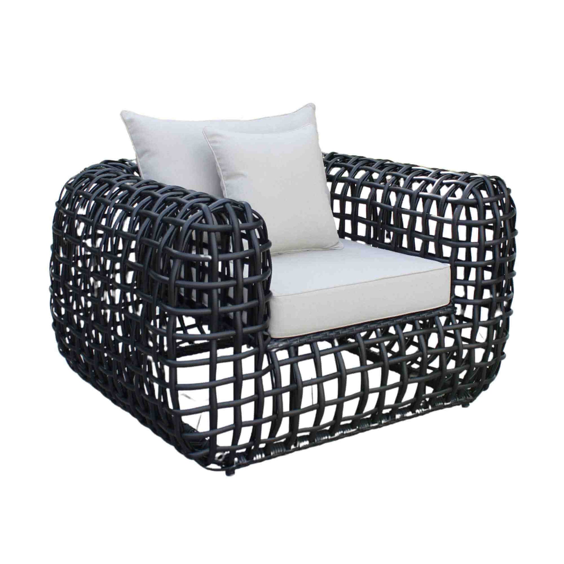 Black synthetic wicker outdoor lounge chair