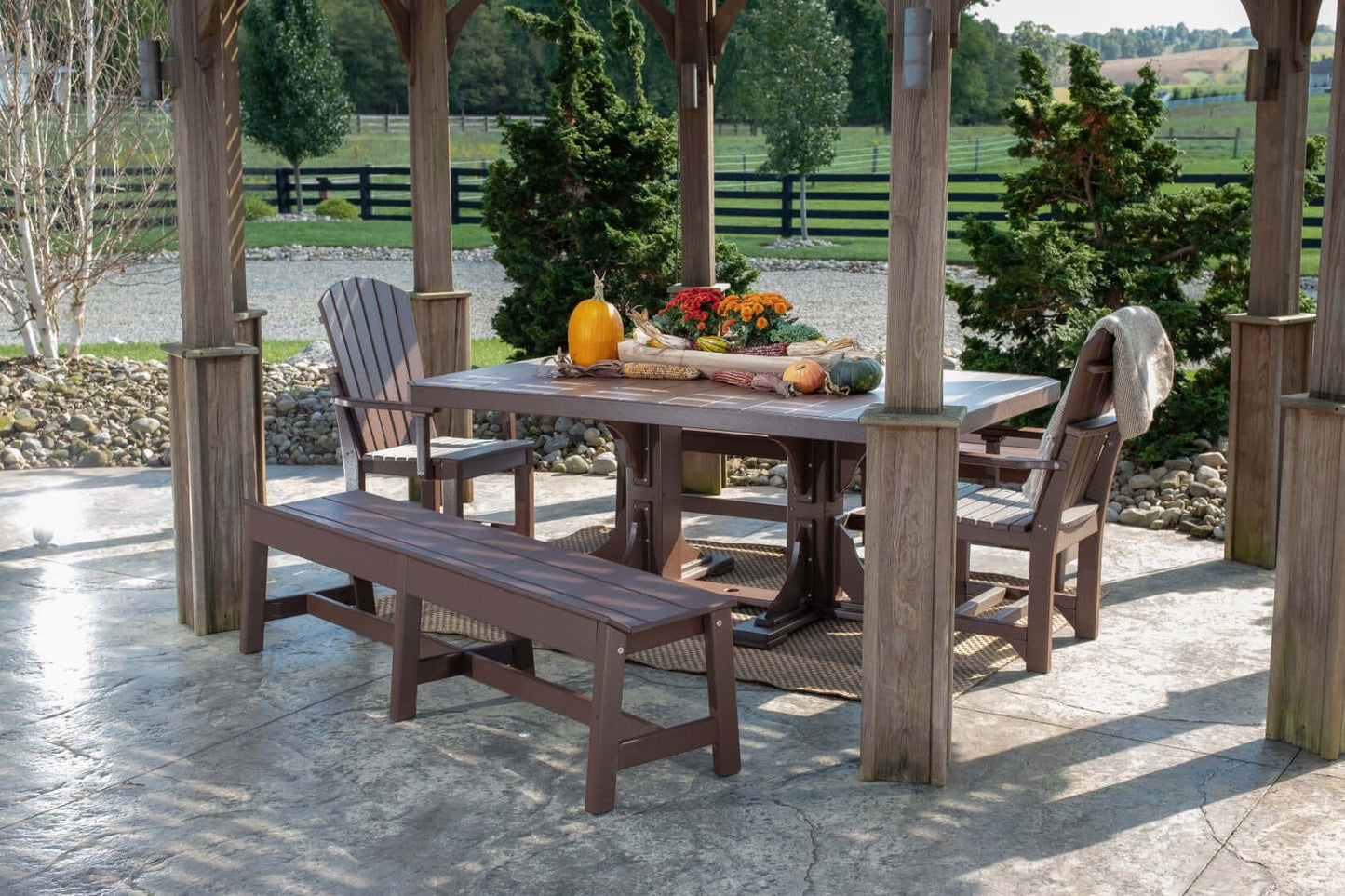 LuxCraft 6-foot rectangular Outdoor Dining Table features umbrella hole for added shade and variety of color options