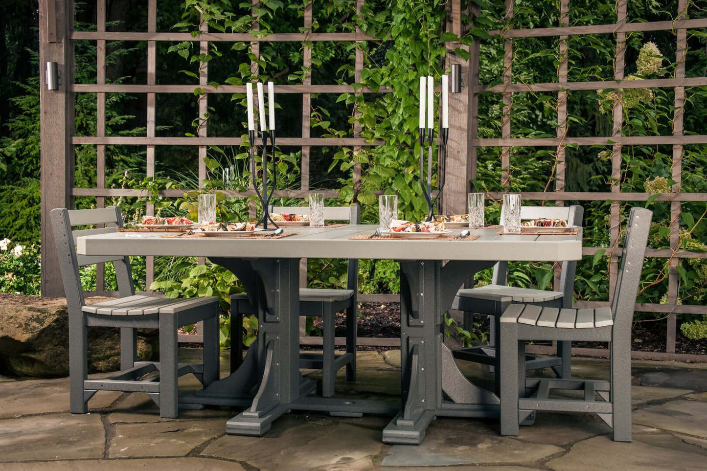 LuxCraft 6-foot rectangular Outdoor Dining Table features umbrella hole for added shade and variety of color options