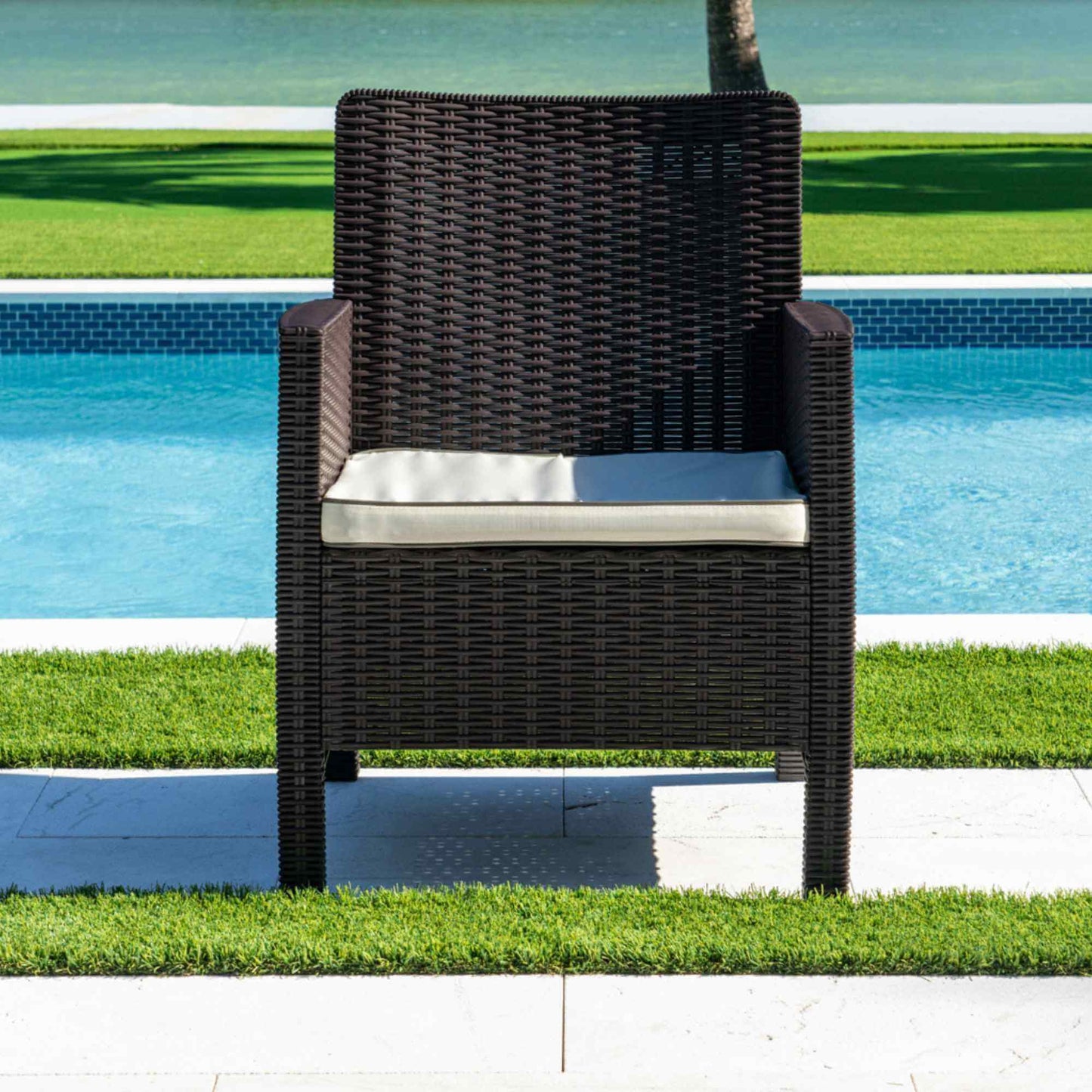 Brown polypropylene plastic lightweight outdoor lounge chairs ideal for patios, gardens and balconies
