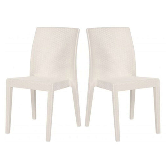 White set of 2 stackable outdoor armchairs that are easy to clean