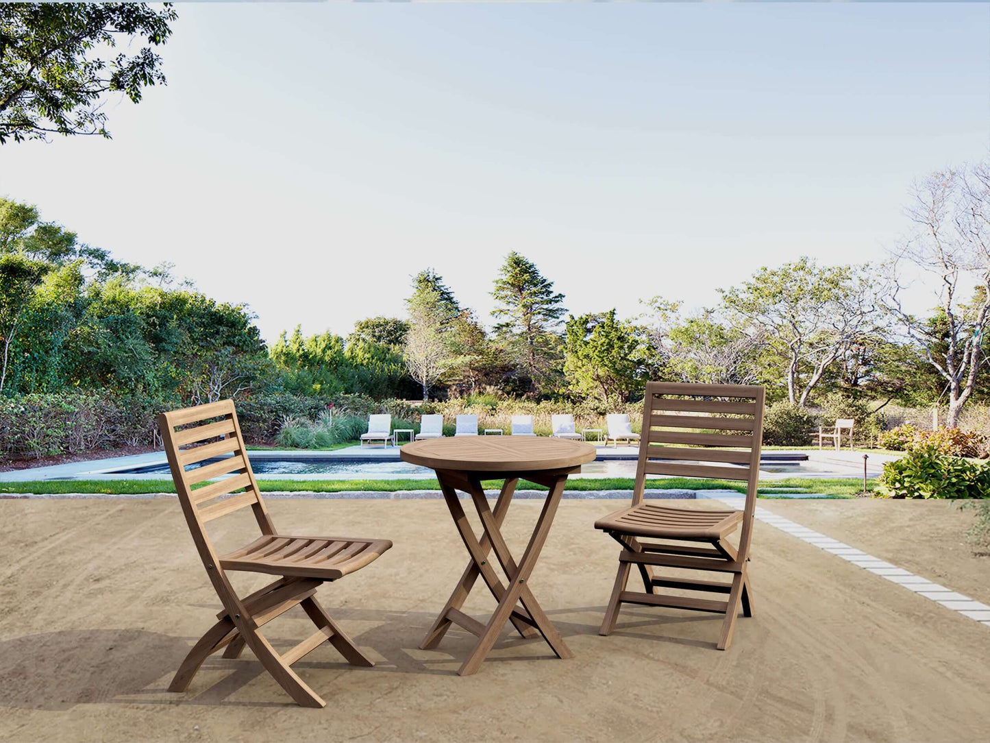 Teak wood 3-piece outdoor folding patio set