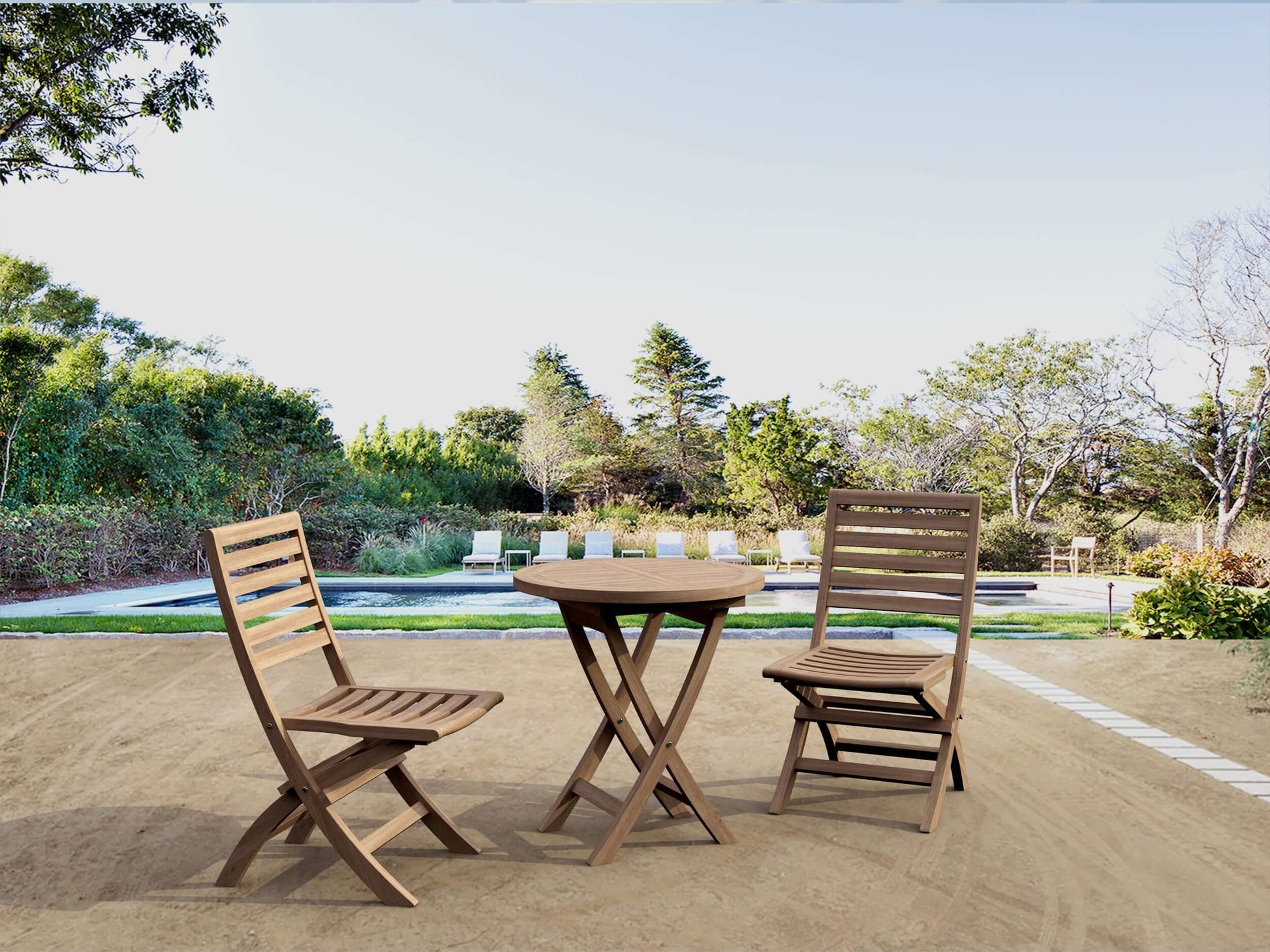 Teak wood 3-piece outdoor folding patio set