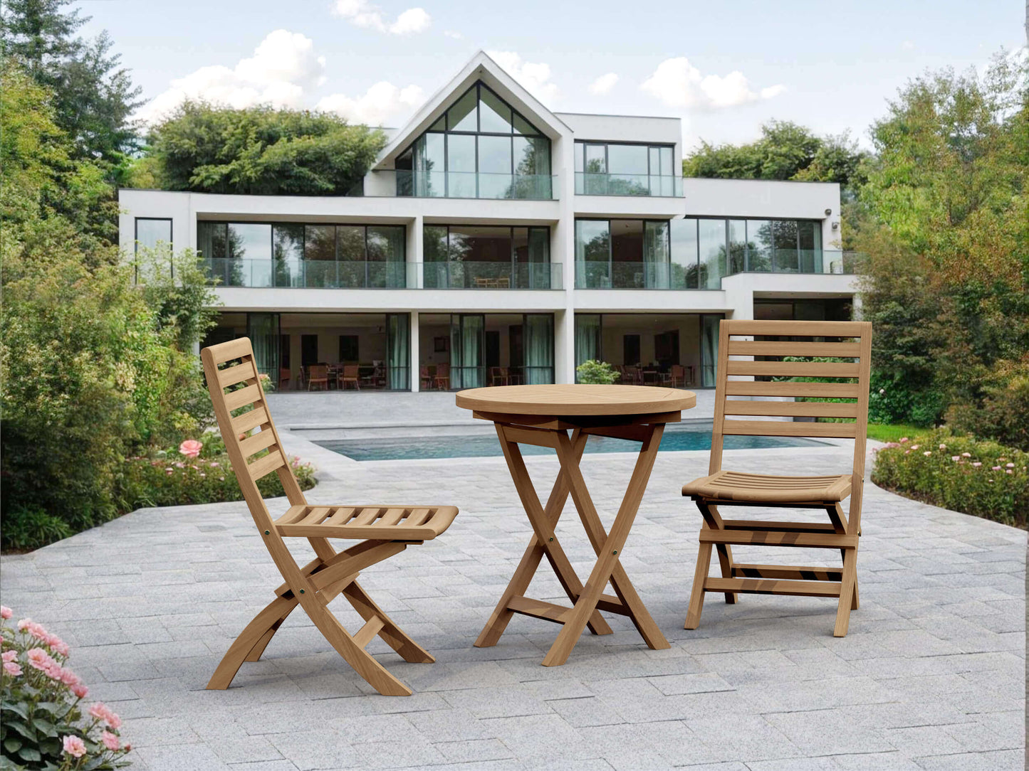 Teak wood 3-piece outdoor folding patio set